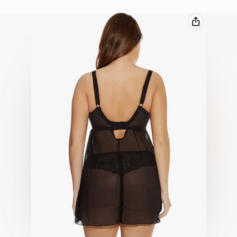 Elomi Midnight Babydoll Sheer Lace Underwire Lingerie 40J - Picture 3 of 6